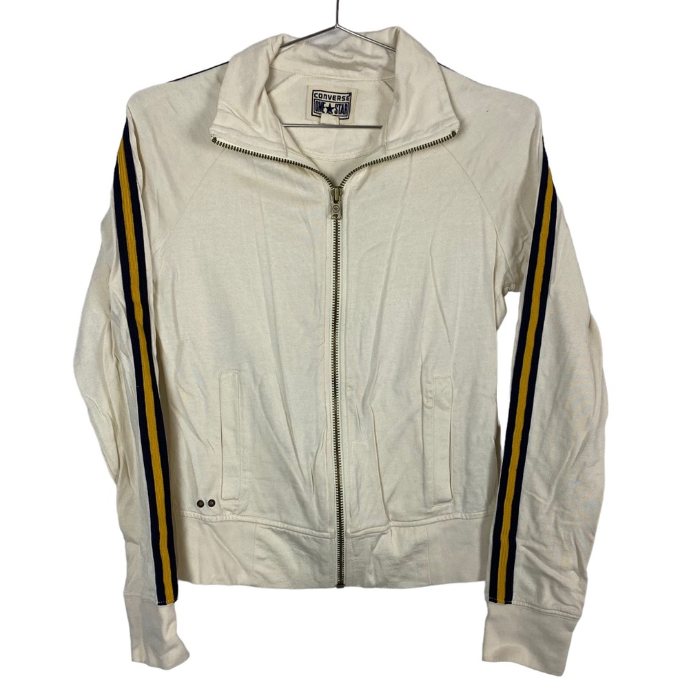 Converse One Star Cream Rockstar Arm Stripe Zip Up Sweater